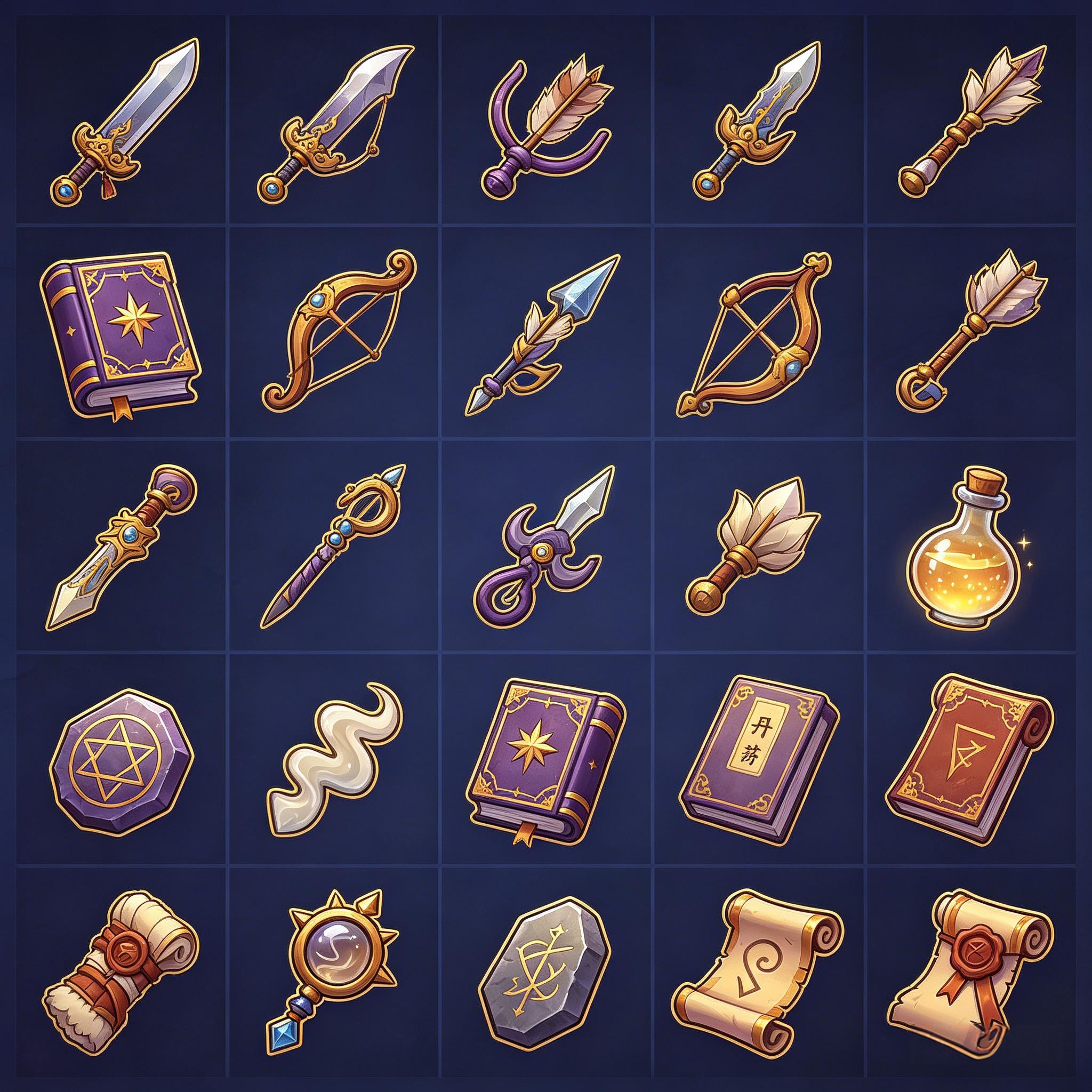 奇幻 RPG 魔法道具与武器图标套装